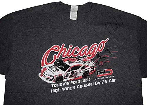 Autographed 2018 Natalie Decker #25 Chicagoland Speedway Race (Venturini Motorsports) Arca Series Rare Custom & Limited Signed Collectible Nascar Large Dark Gray Shirt With Coa (1 Of Only 50 Produced) 2