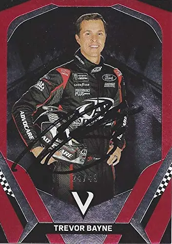Autographed Trevor Bayne 2018 Panini Victory Lane Racing (#6 Advocare Roush Team) Monster Cup Series Red Parallel Insert Signed Nascar Collectible Trading Card With Coa #24/49 1