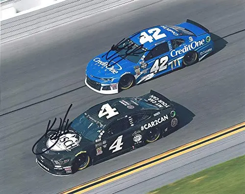2X Autographed Kevin Harvick & Kyle Larson 2019 On-Track Racing (#4 Busch Car2can / #42 Credit One Bank) Monster Cup Series Dual Signed Picture 8X10 Inch Nascar Glossy Photo With Coa 1