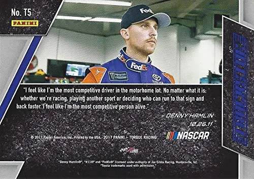 Autographed Denny Hamlin 2017 Panini Torque Racing Trackside (#11 Fedex Team) Monster Cup Series Insert Signed Collectible Nascar Trading Card With Coa #83/99 2