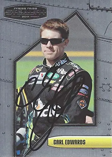 Autographed Carl Edwards 2011 Press Pass Stealth Racing (#99 Aflac Team) Roush-Fenway Sprint Cup Series Ford Signed Nascar Collectible Trading Card With Coa 1