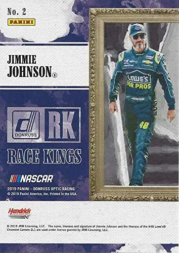 Autographed Jimmie Johnson 2019 Panini Donruss Optic Racing Race Kings (#48 Lowes For Pros Team) Hendrick Motorsports Monster Cup Series Chrome Insert Signed Nascar Collectible Trading Card With Coa 2