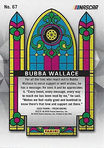 Autographed Bubba Wallace 2020 Panini Prizm Racing Stained Glass (#43 World Wide Technology Team) Richard Petty Motorsports Insert Signed Collectible Nascar Trading Card With Coa 2