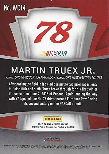 Autographed Martin Truex Jr. 2016 Panini Prizm Racing Winners Circle (Pocono Race Win) #78 Funiture Row Toyota Team Chrome Signed Nascar Collectible Trading Card With Coa 2