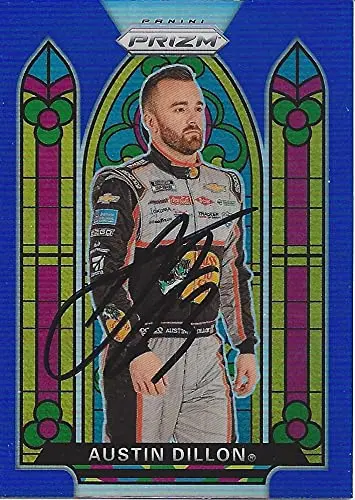 Autographed Austin Dillon 2020 Panini Prizm Stained Glass Blue Prizm (#3 Bass Pro Shops) Richard Childress Racing Rare Insert Signed Nascar Collectible Trading Card With Coa 1