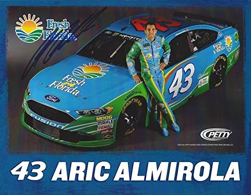 Autographed 2017 Aric Almirola #43 Fresh From Florida Ford (Richard Petty Motorsports) Monster Energy Cup Series Signed Collectible Picture 8X10 Inch Nascar Hero Card Photo With Coa 1