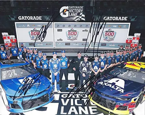 4X Autographed Alex Bowman/William Byron/Greg Ives/Chad Knaus 2019 Hendrick Motorsports Daytona 500 Pole Award Victory Lane Rare Signed 8X10 Inch Nascar Glossy Photo With Coa 1