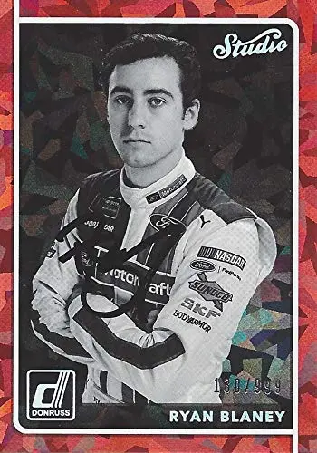 Autographed Ryan Blaney 2018 Panini Donruss Racing Studio (#21 Wood Brothers Team) Monster Cup Series Red Parallel Insert Signed Nascar Collectible Trading Card With Coa #180/999 1