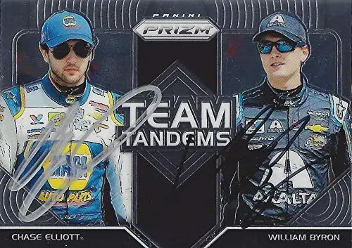 2X Autographed Chase Elliott & William Byron 2018 Panini Prizm Racing Team Tandems (Hendrick Motorsports) Dual Signed Collectible Nascar Trading Card With Coa And Toploader 1