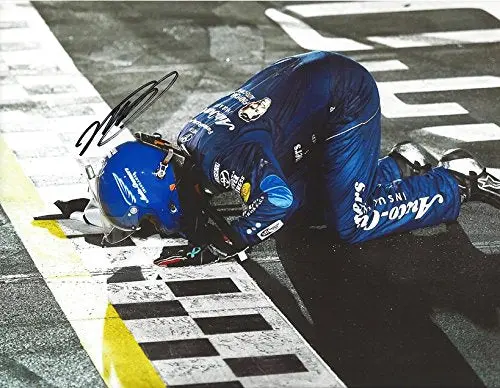 Autographed 2016 Martin Truex Jr. #78 Auto-Owners Insurance Racing Darlington Throwback Race Win (Finish Line Kiss) Sprint Cup Series Signed Collectible Picture Nascar 9X11 Inch Glossy Photo With Coa 1