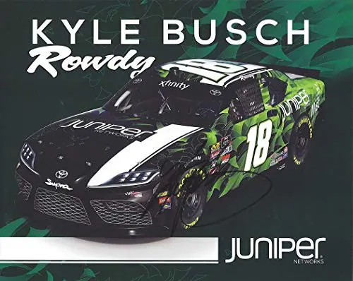 Autographed 2019 Kyle Busch #18 Juniper Networks Toyota Supra Team (Joe Gibbs Racing) Xfinity Series Signed Collectible Picture 8X10 Inch Nascar Hero Card Photo With Coa 1