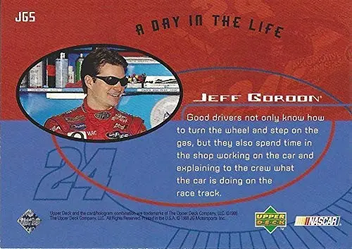 Autographed Jeff Gordon 1999 Upper Deck Road To The Cup Racing A Day In The Life (Gordon In The Garage) Hendrick Motorsports Vintage Signed Collectible Nascar Trading Card With Coa And Toploader 2