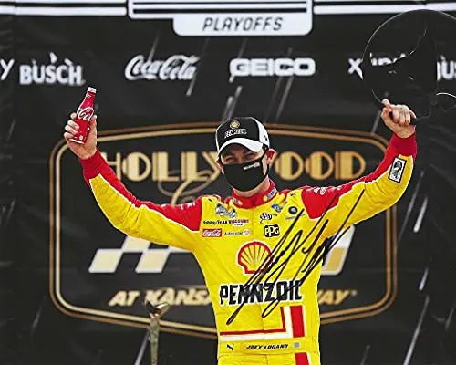 Autographed 2020 Joey Logano #22 Pennzoil Racing Kansas Race Win (Hollywood Casino 400) Victory Celebration Signed Picture 8X10 Inch Nascar Glossy Photo With Coa 1