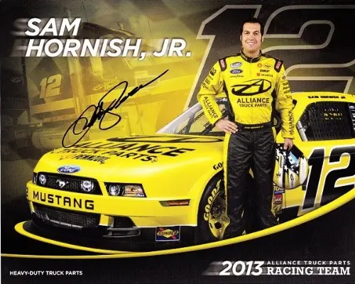 Autographed 2013 Sam Hornish Jr. #12 Alliance Truck Parts Mustang Signed 8X10 Nascar Hero Card Photo With Coa 1