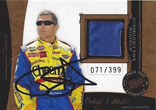 Autographed Bobby Labonte 2006 Press Pass Legends Racing Champion Threads (Race-Used Firesuit) #43 Cheerios Team Relic Insert Signed Nascar Collectible Trading Card With Coa #071/399 1