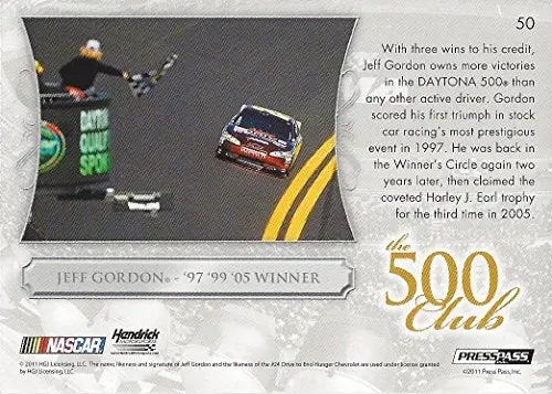 Autographed Jeff Gordon 2011 Press Pass Premium Racing Daytona 500 Club (1997, 1999, 2005 Winner) Hendrick Motorsports (#24 Drive To End Hunger Team) Signed Nascar Collectible Trading Card With Coa 2