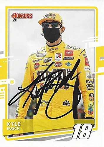 Autographed Kyle Busch 2021 Panini Donruss (#18 M&Ms Team) Joe Gibbs Racing Nascar Cup Series Signed Collectible Trading Card With Coa 1