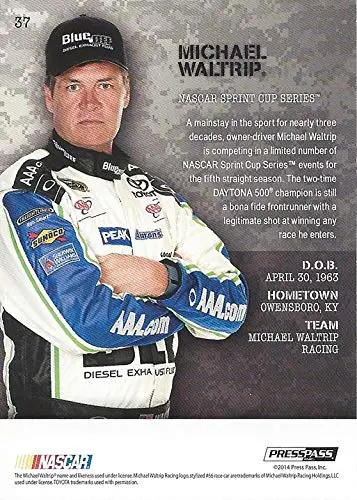 Autographed Michael Waltrip 2014 Press Pass American Thunder Racing (Blue Def Toyota Team) Sprint Cup Series Signed Nascar Collectible Trading Card With Coa 2