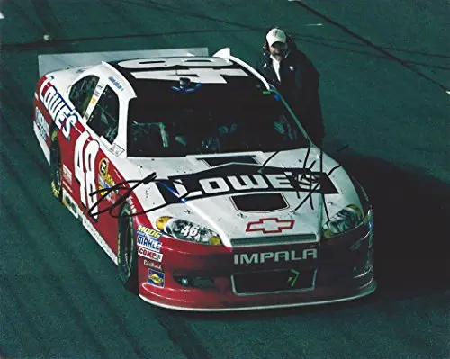 2X Autographed Jimmie Johnson & Rick Hendrick (#48 Lowes Pariotic Car) Catching A Ride Sprint Cup Series Post-Race Signed Picture Nascar 8X10 Inch Glossy Photo With Coa 1