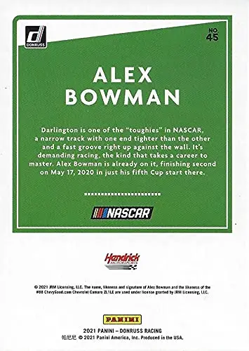 Autographed Alex Bowman 2021 Panini Donruss Racing (#88 Chevy Goods Team) Hendrick Motorsports Gray Parallel Signed Collectible Nascar Trading Card With Coa 2