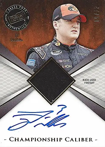 Autographed Ty Dillon 2015 Press Pass Racing Championship Caliber (#3 Bass Pro Shops) Firesuit Relic Memorabilia Insert Signed Nascar Trading Card With Coa (#47 Of 50) 1