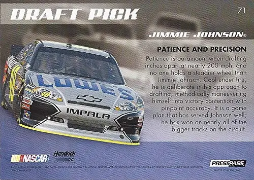 Autographed Jimmie Johnson 2011 Press Pass Premium Racing Draft Pick (#48 Kobalt Tools Team) Hendrick Motorsports Signed Nascar Collectible Trading Card With Coa 2