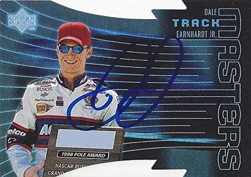 Autographed Dale Earnhardt Jr. 1999 Upper Deck Racing Track Masters (1998 Pole Award) Championship Season Diecut Insert Signed Nascar Collectible Trading Card With Coa And Toploader 1
