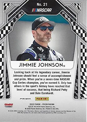 Autographed Jimmie Johnson 2020 Panini Prizm Racing 7X Champ Rare Purple Prizm (#48 Ally Team) Hendrick Motorsports Insert Signed Collectible Trading Card With Coa #06/50 2