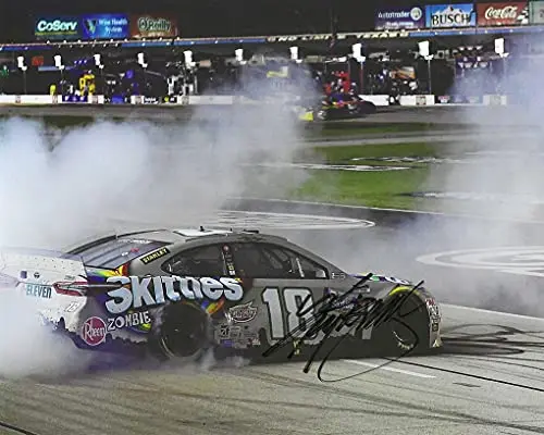 Autographed 2020 Kyle Busch #18 Skittles Zombie Team Texas Race Win (Victory Burnout) Joe Gibb Racing Nascar Cup Series Signed Picture 8X10 Inch Glossy Photo With Coa 1