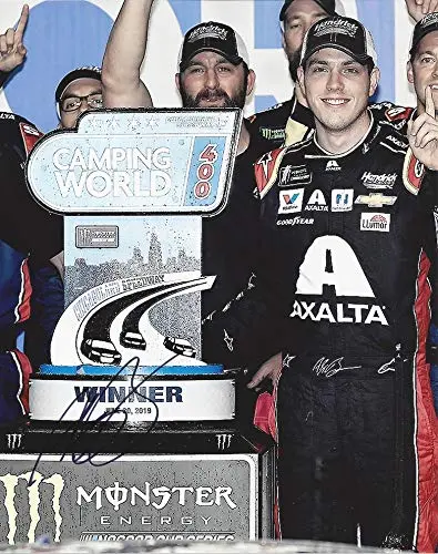 Autographed 2019 Alex Bowman #88 Axalta Racing Chicagoland Speedway Race Winner (Victory Lane Trophy) Signed Collectible Picture Nascar 8X10 Inch Glossy Photo With Coa 1