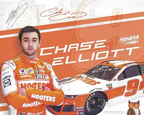 Autographed 2019 Chase Elliott #9 Hooters Chevrolet Camaro Racing Team (Hendrick Motorsports) Monster Energy Cup Series Signed Collectible Picture 8X10 Inch Nascar Hero Card Photo With Coa 1