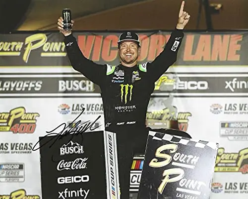 Autographed 2020 Kurt Busch #1 Monster Energy Team Las Vegas Race Win (Victory Lane Celebration) Ganassi Racing Nascar Cup Series Signed Picture 8X10 Inch Glossy Photo With Coa 1