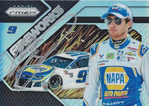 Autographed Chase Elliott 2018 Panini Prizm Racing Fireworks (#9 Napa Auto Parts Team) Hendrick Motorsports Insert Signed Collectible Nascar Trading Card With Coa 1