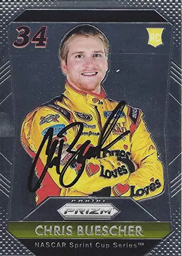 Autographed Chris Buescher 2016 Panini Prizm Racing Official Rookie Card (#34 Loves Team) Sprint Cup Series Signed Nascar Collectible Trading Card With Coa 1