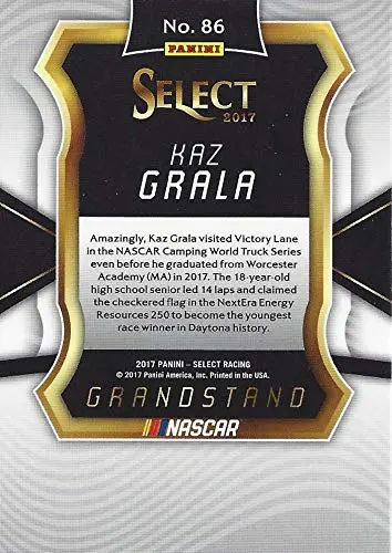 Autographed Kaz Grala 2017 Panini Select Racing Official Rookie Card (Gms Race Team) Camping World Truck Series Prizm Signed Nascar Collectible Trading Card With Coa 2