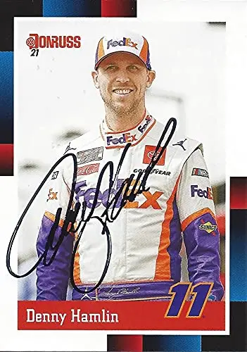 Autographed Denny Hamlin 2021 Panini Donruss 1988 Retro (#11 Fedex Team) Joe Gibbs Racing Nascar Cup Series Signed Collectible Trading Card With Coa 1