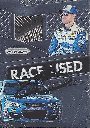 Autographed Jimmie Johnson 2016 Panini Prizm Racing Race-Used Tire (#48 Lowes Team) Hendrick Motorsports Chrome Insert Signed Nascar Collectible Trading Card With Coa 1