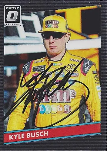 Autographed Kyle Busch 2019 Panini Donruss Optic Racing (#18 M&Ms Team) Joe Gibbs Racing Monster Cup Series Chrome Signed Collectible Nascar Trading Card With Coa 1