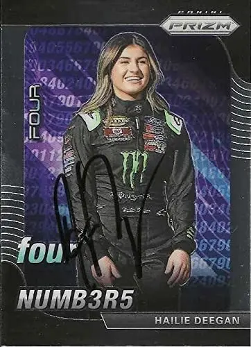Autographed Hailie Deegan 2020 Panini Prizm Racing Four Numbers (Monster Energy Team) Arca Series Rare Insert Signed Collectible Nascar Trading Card With Coa 1
