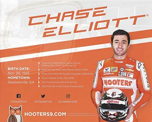 Autographed 2019 Chase Elliott #9 Hooters Chevrolet Camaro Racing Team (Hendrick Motorsports) Monster Energy Cup Series Signed Collectible Picture 8X10 Inch Nascar Hero Card Photo With Coa 2