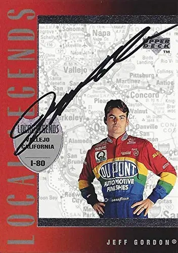 Autographed Jeff Gordon 1996 Upper Deck Racing Local Legends (#24 Dupont Team) Hendrick Motorsports Vintage Signed Collectible Nascar Trading Card With Coa And Toploader 1