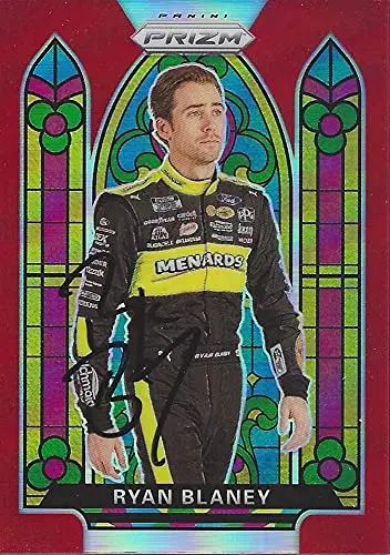 Autographed Ryan Blaney 2020 Panini Prizm Racing Stained Glass (#12 Menards) Team Penske Nascar Cup Series Rare Red Prizm Insert Signed Collectible Trading Card With Coa 1