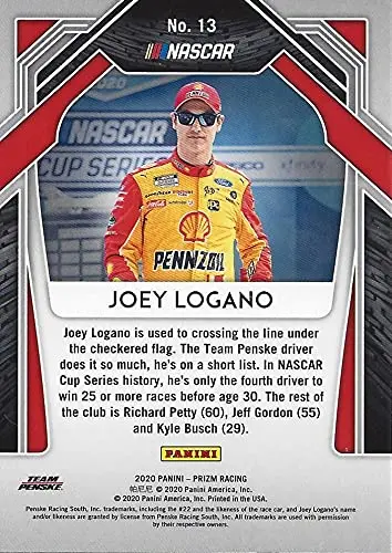 Autographed Joey Logano 2020 Panini Prizm Racing (#22 Shell Pennzoil) Team Penske Nascar Cup Series Signed Collectible Trading Card With Coa 2