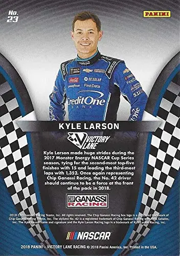Autographed Kyle Larson 2018 Panini Victory Lane (#42 Credit One Bank Racing) Monster Cup Series Signed Nascar Collectible Trading Card With Coa 2