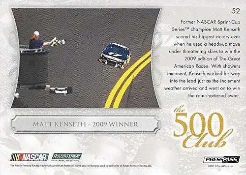 Autographed Matt Kenseth 2011 Press Pass Premium Racing The 500 Club (Daytona Trophy) #17 Crown Sprint Cup Series Signed Nascar Collectible Trading Card With Coa 2