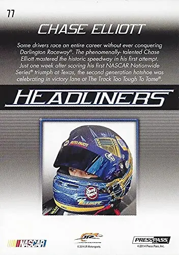 Autographed Chase Elliott 2015 Press Pass Cup Chase Edition Headliners (#9 Nationwide Series) Rare Pre-Rookie Signed Collectible Nascar Trading Card With Coa 2