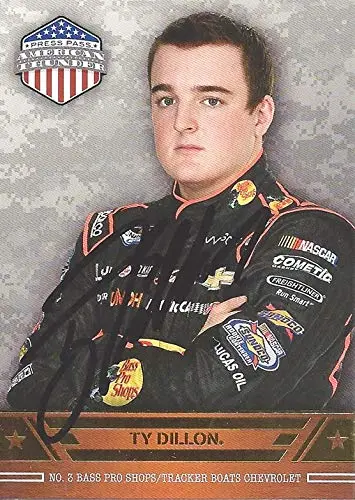 Autographed Ty Dillon 2014 Press Pass American Thunder Racing (#3 Bass Pro Shops Team) Rcr Nationwide Series Signed Nascar Collectible Trading Card With Coa 1