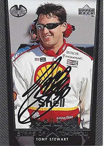 Autographed Tony Stewart 1999 Upper Deck Victory Circle Stars Of Tomorrow (#44 Shell Team) Busch Series Vintage Signed Nascar Collectible Trading Card With Coa 1