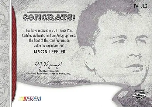 Autographed Jason Leffler 2011 Press Pass Fan Fare Racing Fanfare Autographs (#38 Great Clips) Busch Series Driver Signed Collectible Nascar Trading Card #45/50 2