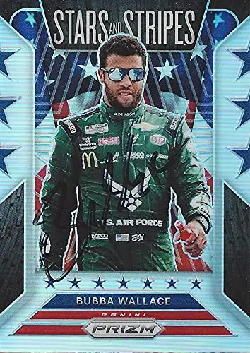 Autographed Bubba Wallace 2020 Panini Prizm Racing Stars & Stripes (#43 Air Force Team) Richard Petty Motorsports Insert Signed Collectible Nascar Trading Card With Coa 1